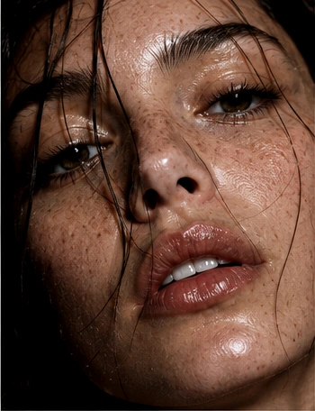 A close, unretouched portrait: bare skin, freckles, no filter.